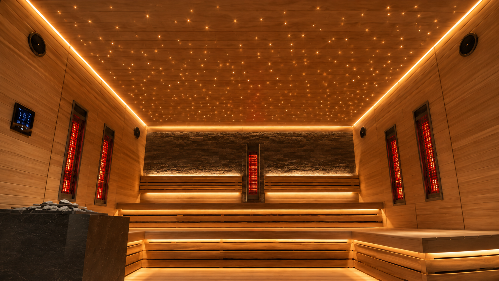 Techo estrellado integrado en sauna Aurum