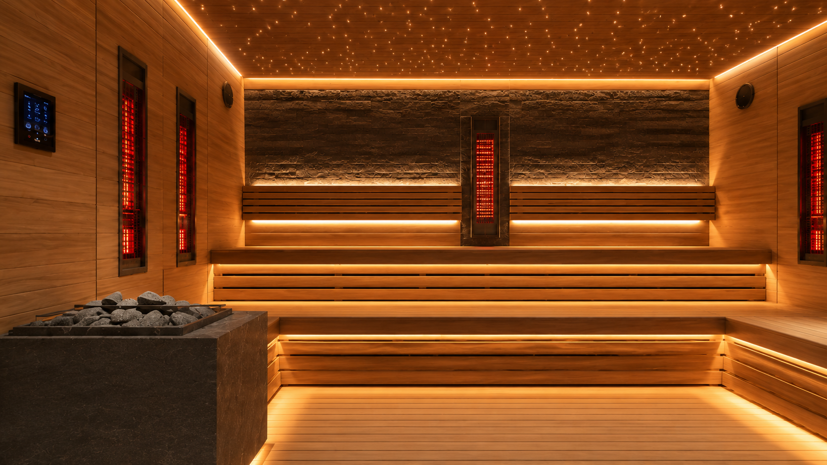 Iluminación LED ambiental en sauna Aurum