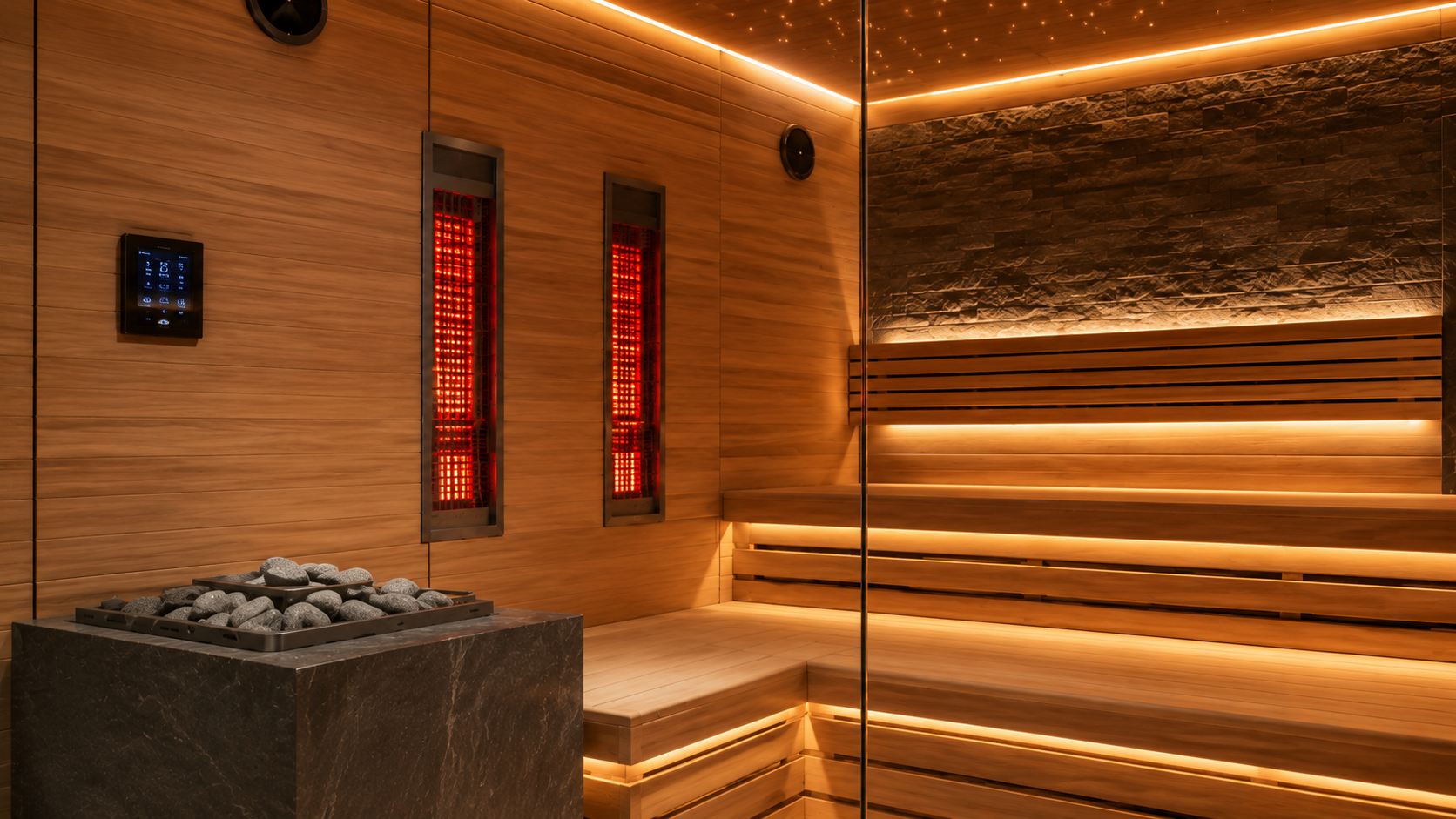 Rayos infrarrojos integrados en sauna Aurum